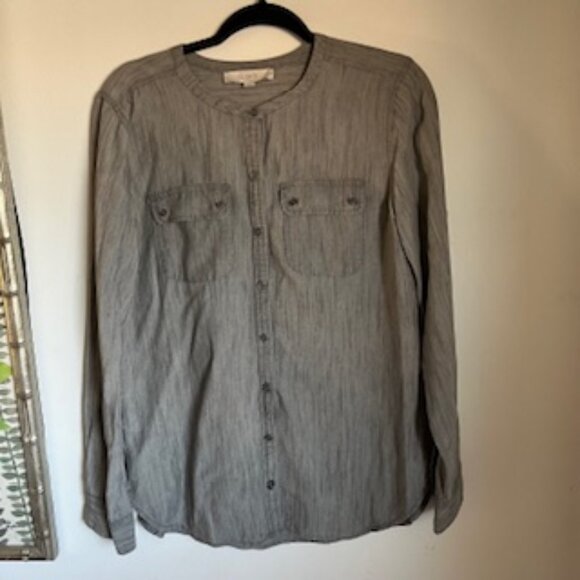 LOFT Tops - 🧡3/15 NWOT LOFT Gray Linen Blend Long Sleeve Shirt Women's M